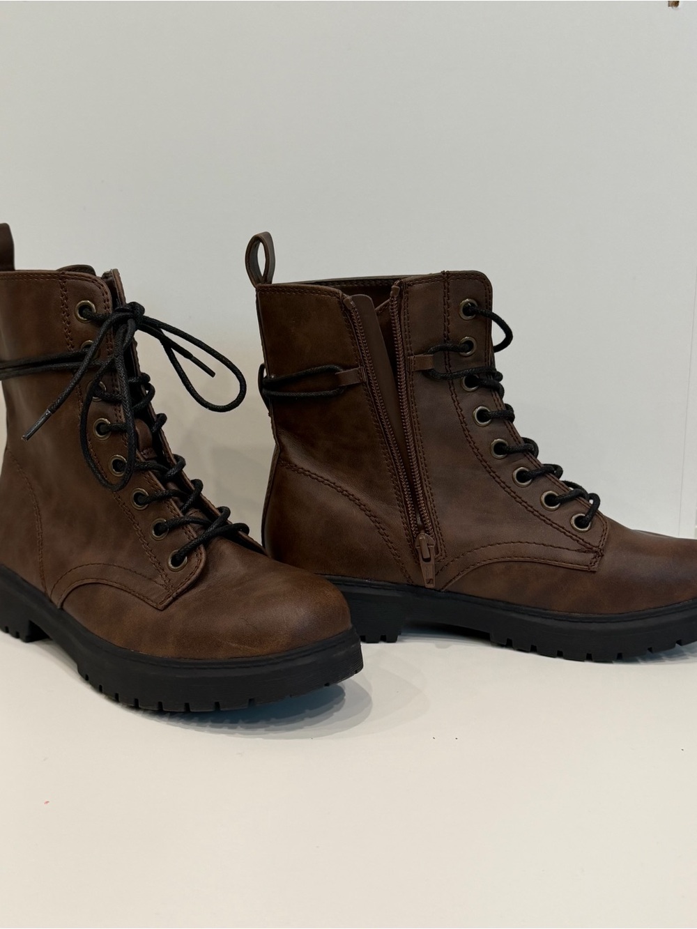 Lace-Up Combat Boots with Side Zipper